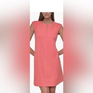 DKNY Coral Pink Cap-Sleeve Shift Dress